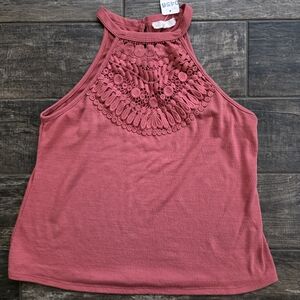 #456 Chic Crochet Halter Tank Top - Rose
